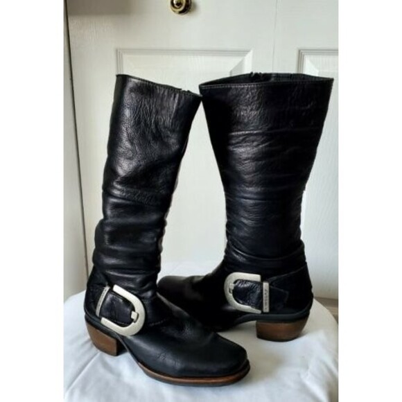 WOLKY Black Leather Boots Buckle Strap Slouchy Boots EUR 36 | US 5.5-6 EUC - Picture 2 of 6